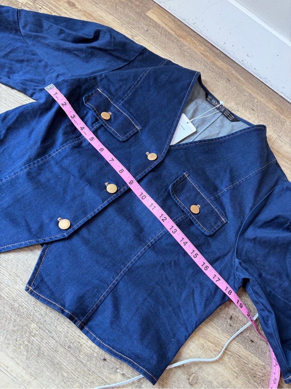 Goelia Dark Denim V-Neck Button Up Blouse Top - Picture 8 of 10